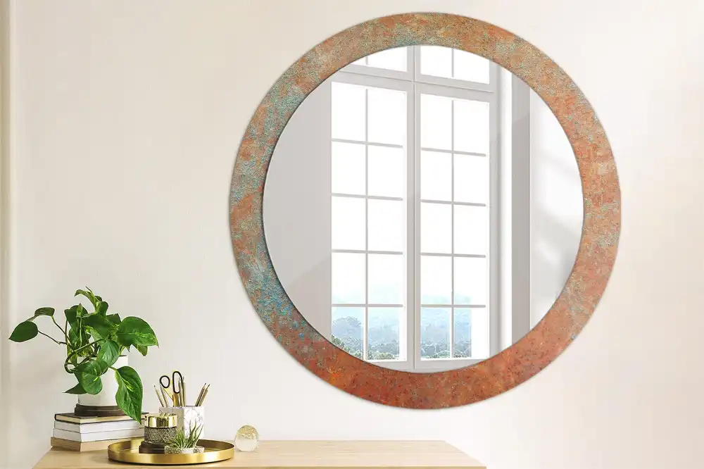Miroir rond imprimé métal rouillé