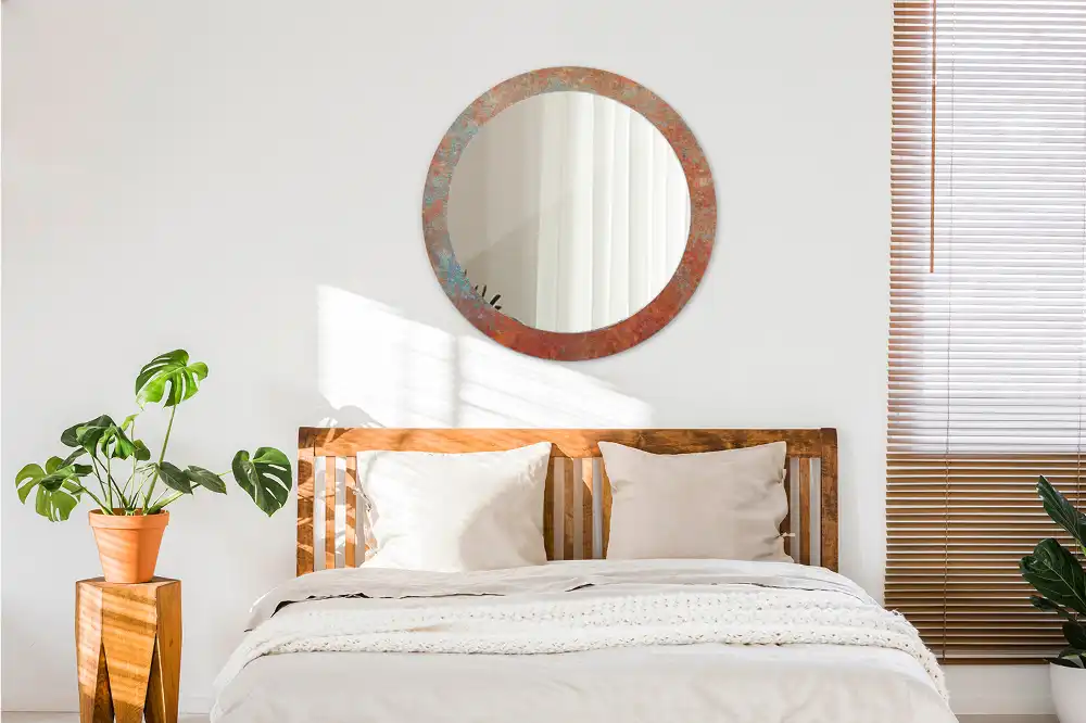 Miroir rond imprimé métal rouillé