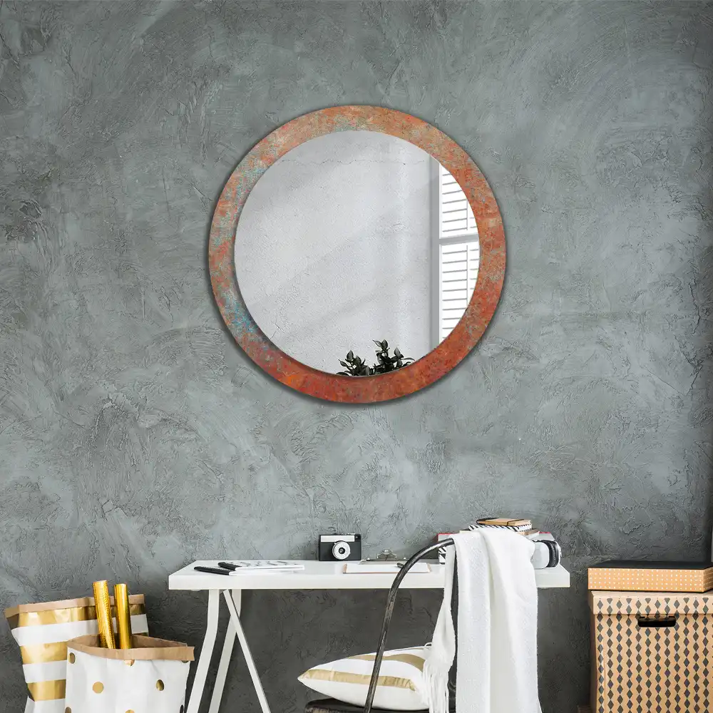 Miroir rond imprimé métal rouillé