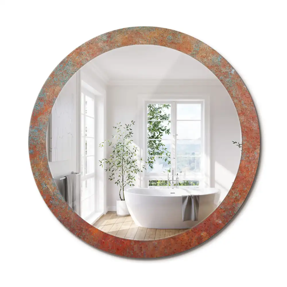 Miroir rond imprimé métal rouillé