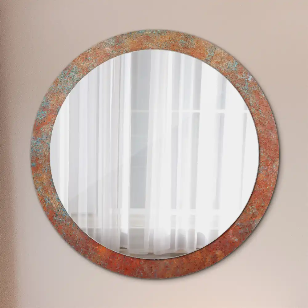 Miroir rond imprimé métal rouillé