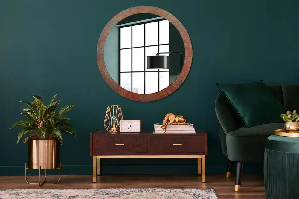 Miroir rond imprimé métal rouillé