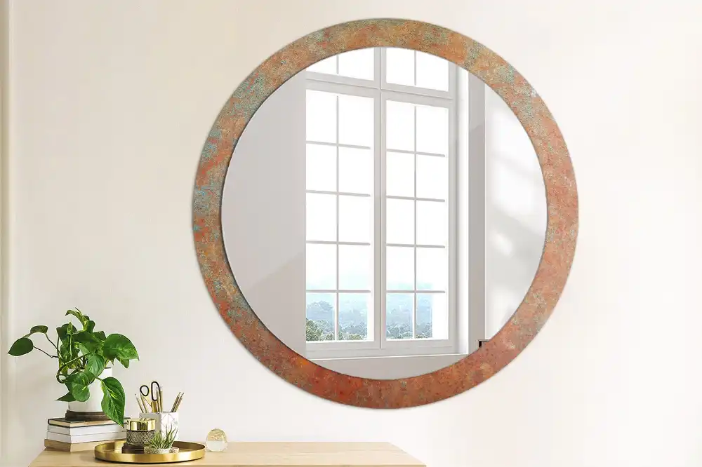 Miroir rond imprimé métal rouillé