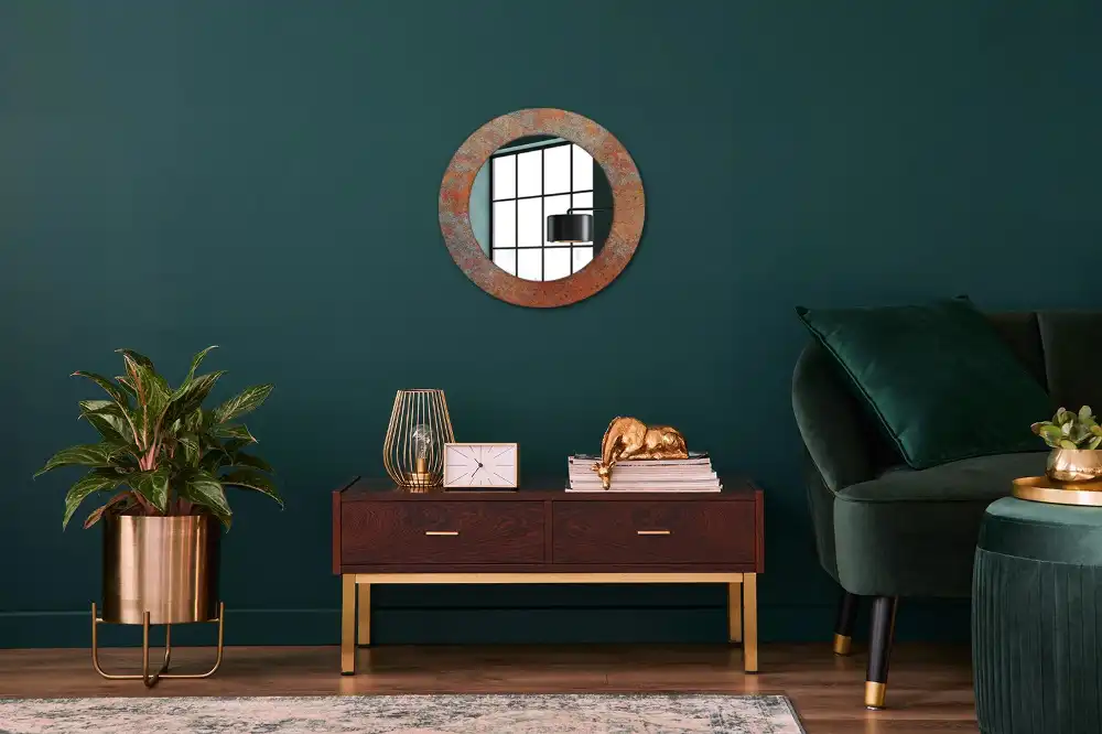 Miroir rond imprimé métal rouillé
