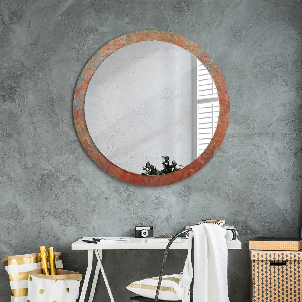 Miroir rond imprimé métal rouillé