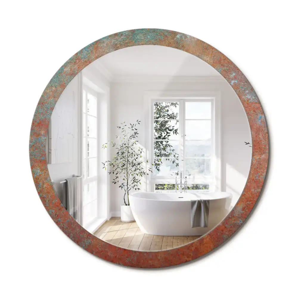 Miroir rond imprimé métal rouillé