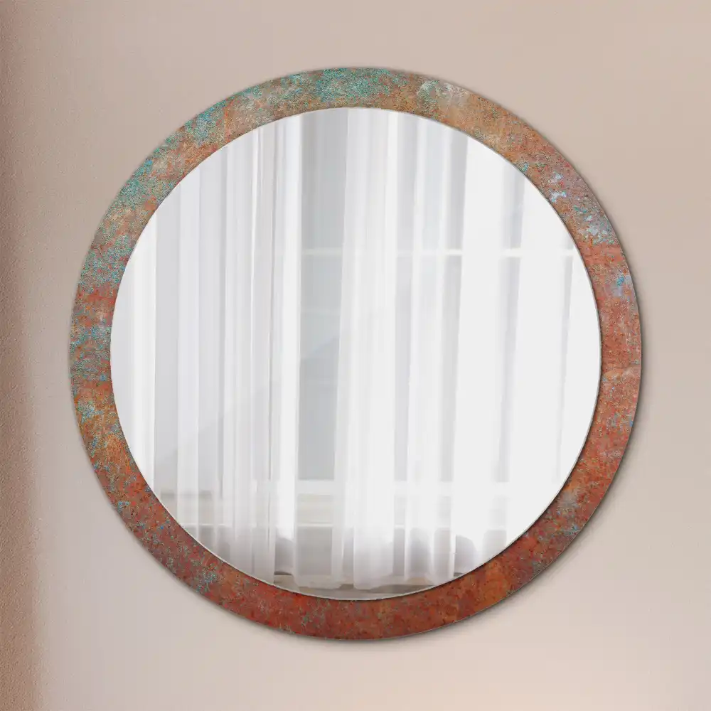Miroir rond imprimé métal rouillé