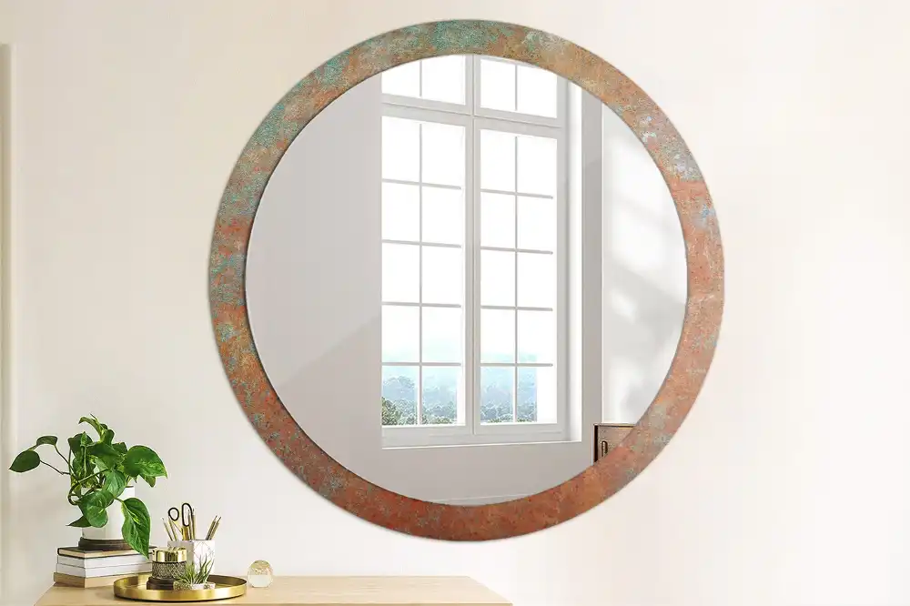 Miroir rond imprimé métal rouillé
