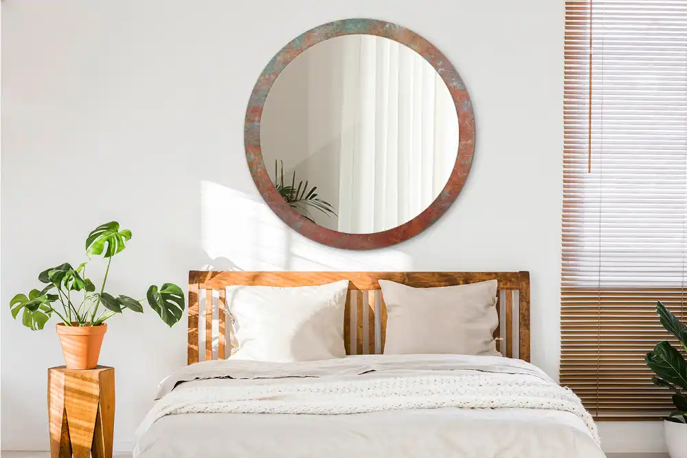 Miroir rond imprimé métal rouillé