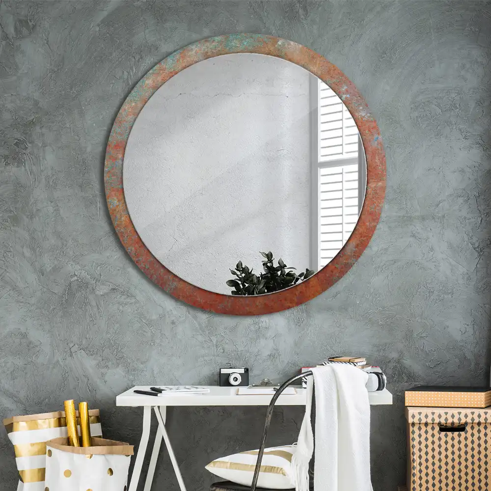 Miroir rond imprimé métal rouillé