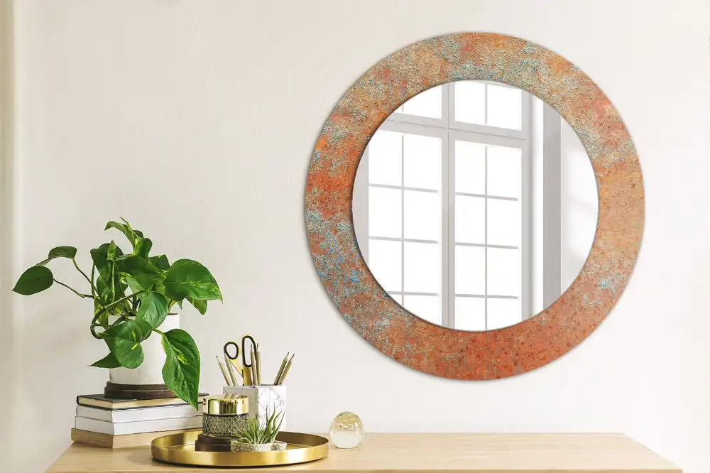 Miroir rond imprimé métal rouillé