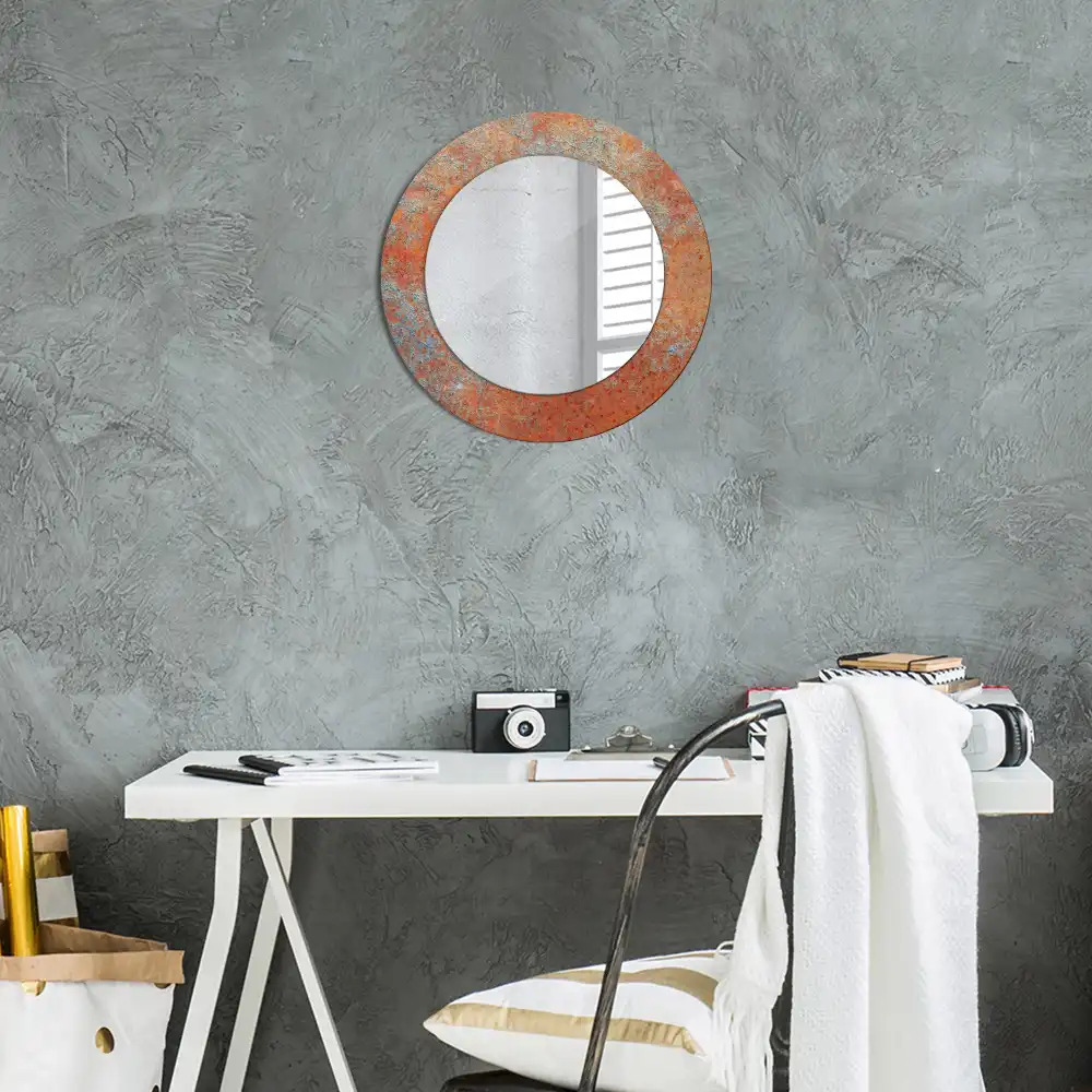 Miroir rond imprimé métal rouillé