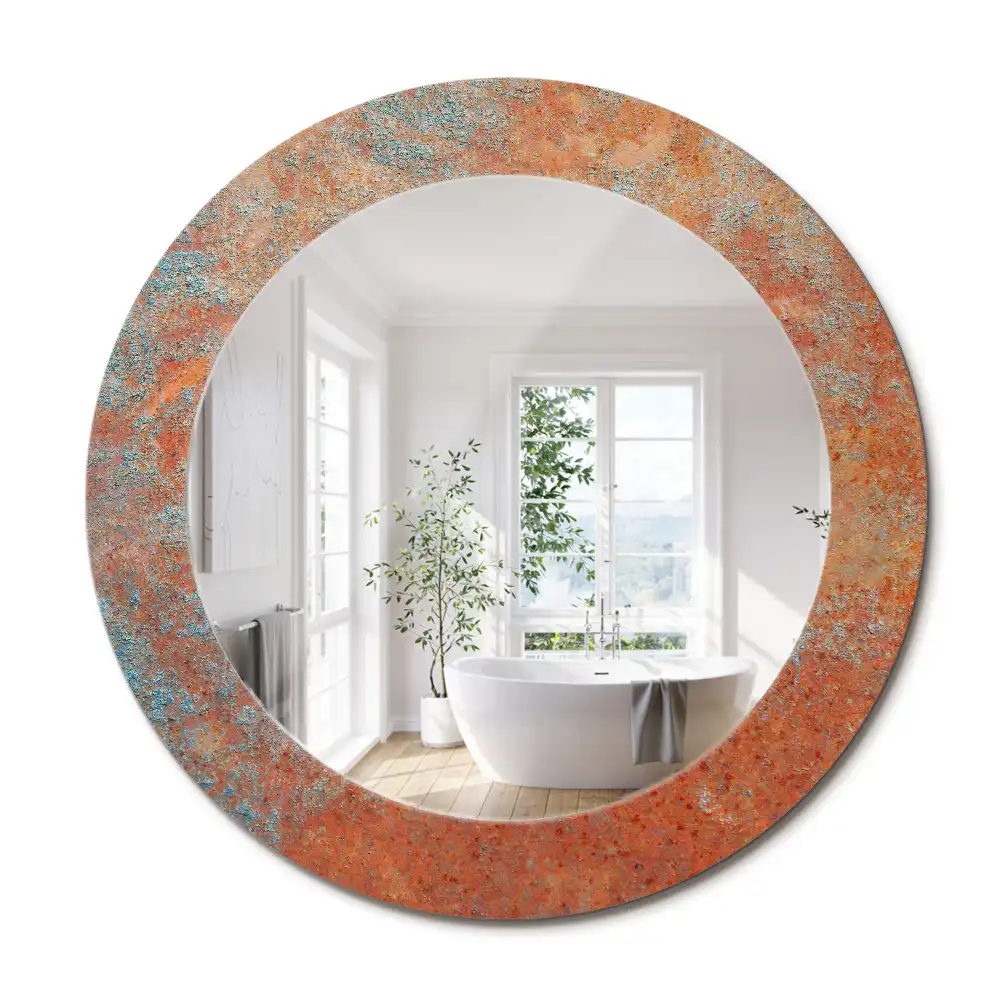 Miroir rond imprimé métal rouillé
