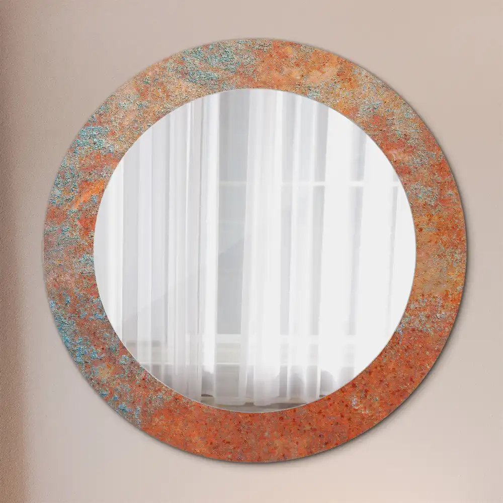 Miroir rond imprimé métal rouillé
