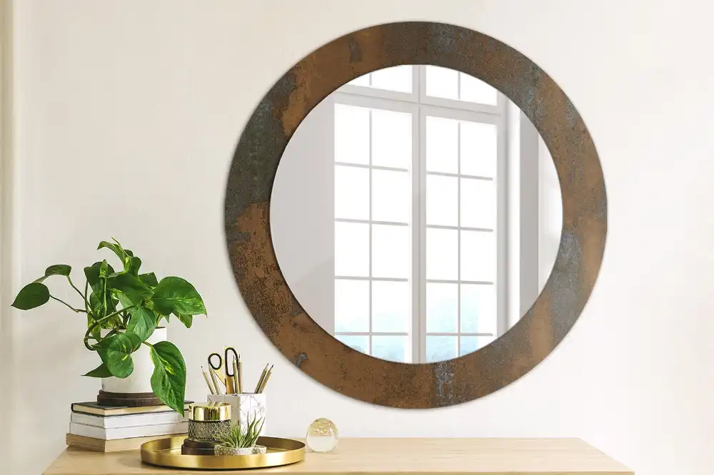 Miroir rond avec décoration métallique rustique