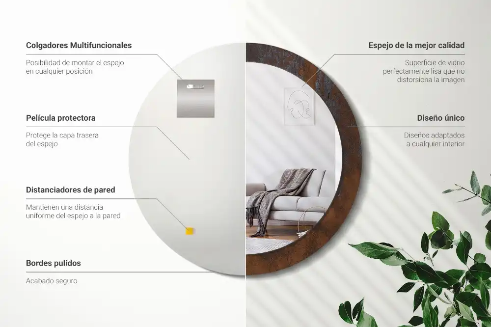 Miroir rond avec décoration métallique rustique