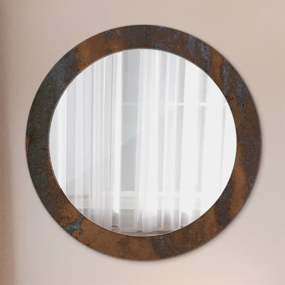 Miroir rond avec décoration métallique rustique