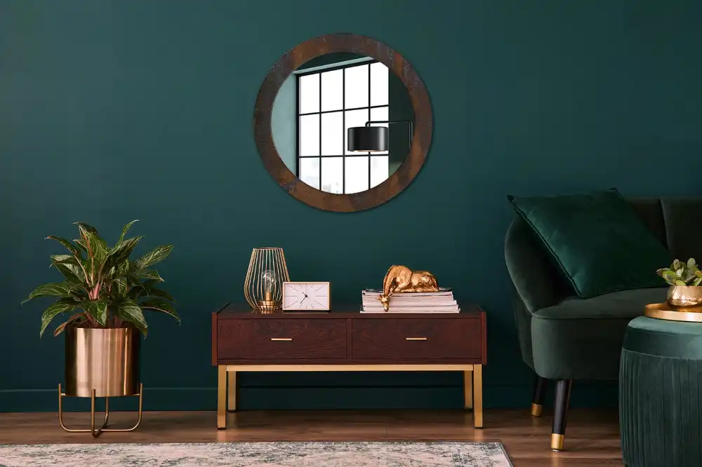 Miroir rond avec décoration métallique rustique