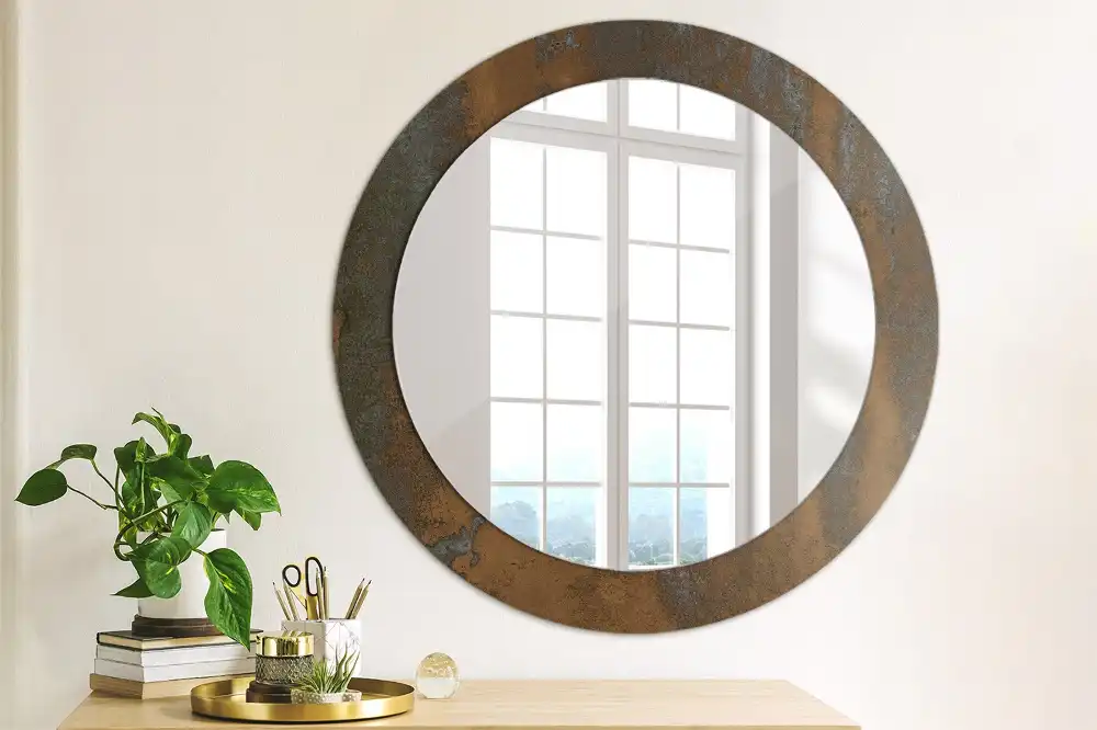 Miroir rond avec décoration métallique rustique