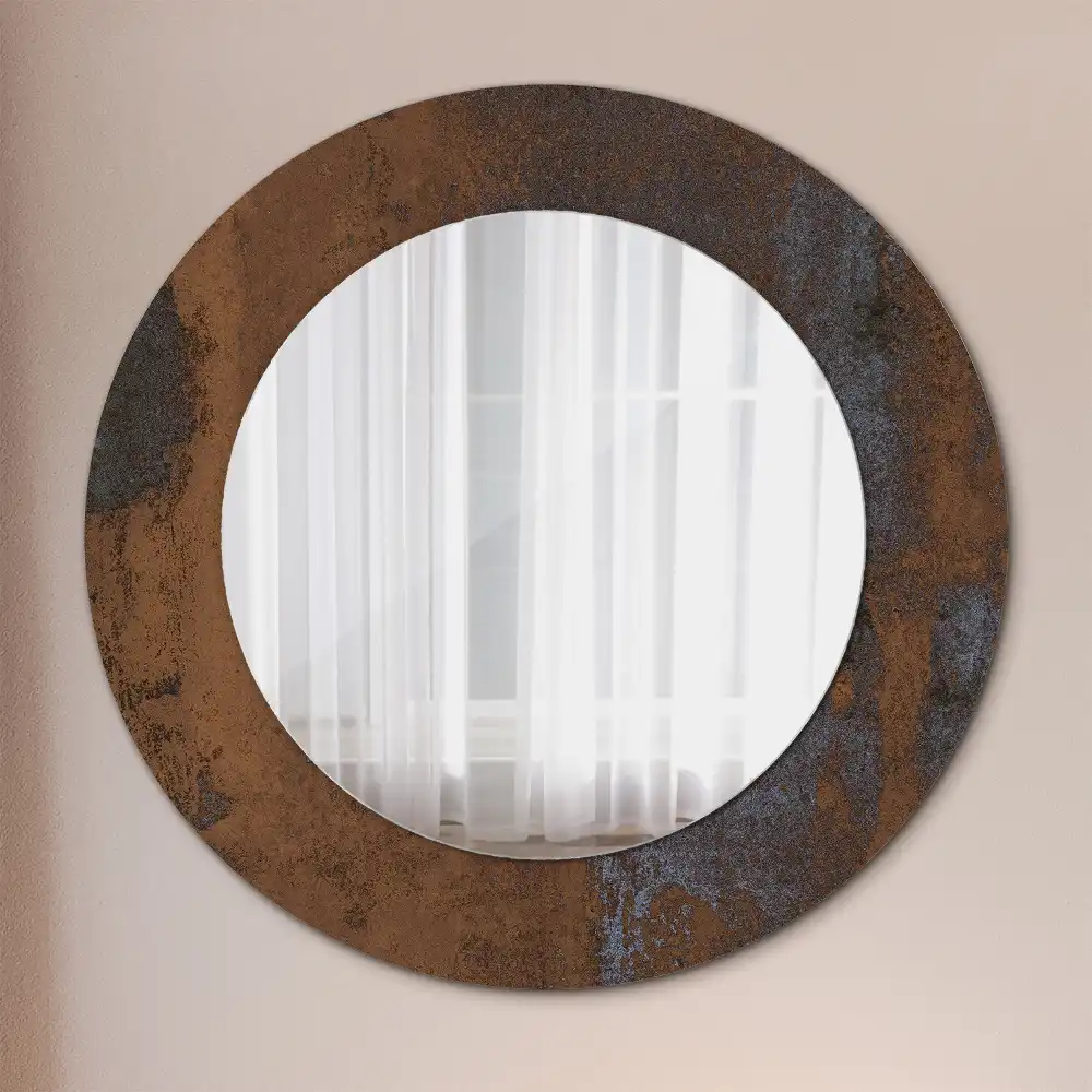 Miroir rond avec décoration métallique rustique