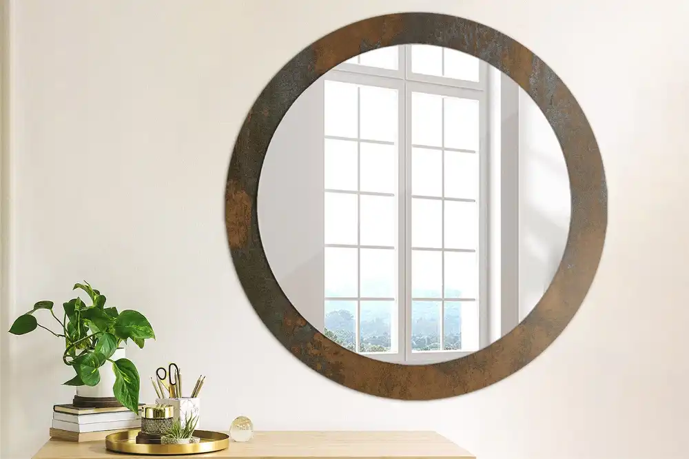 Miroir rond avec décoration métallique rustique