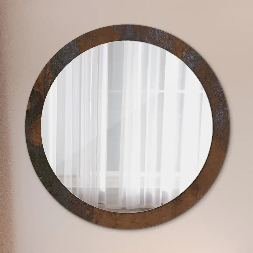 Miroir rond avec décoration métallique rustique