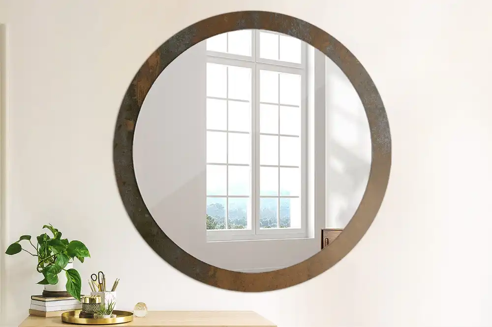 Miroir rond avec décoration métallique rustique