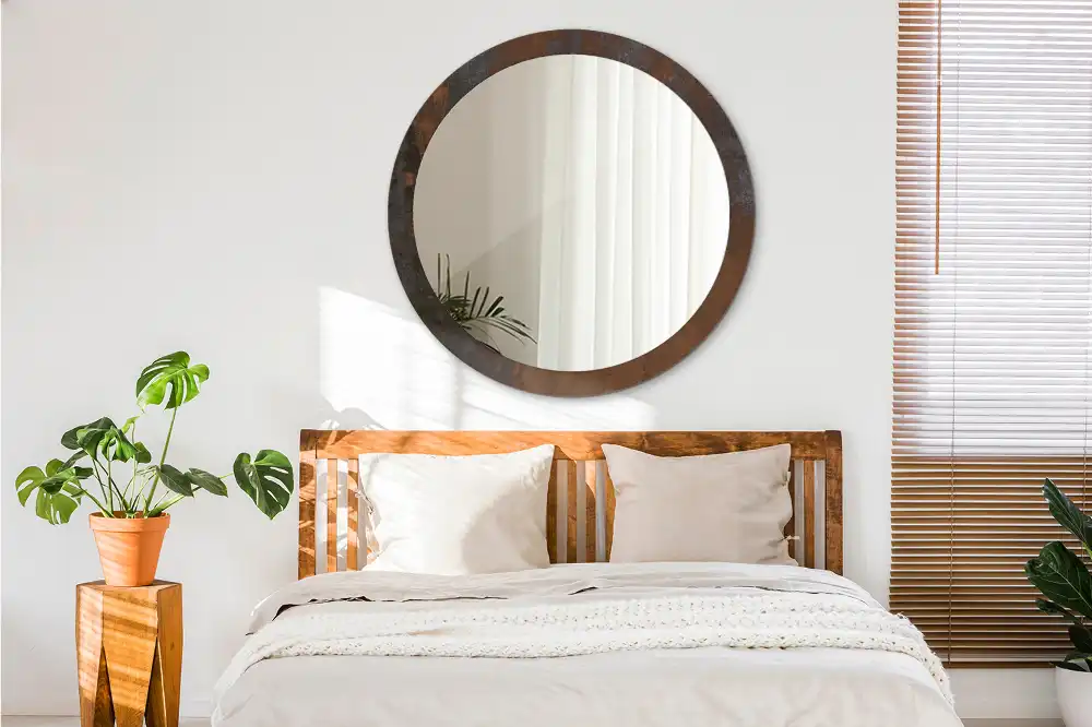 Miroir rond avec décoration métallique rustique
