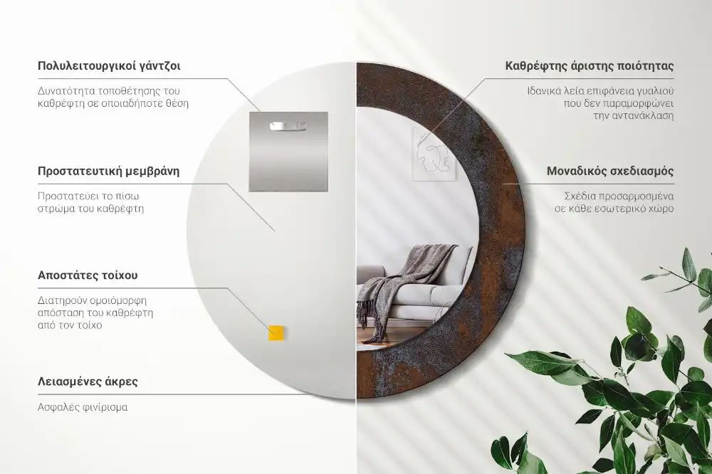 Miroir rond avec décoration métallique rustique