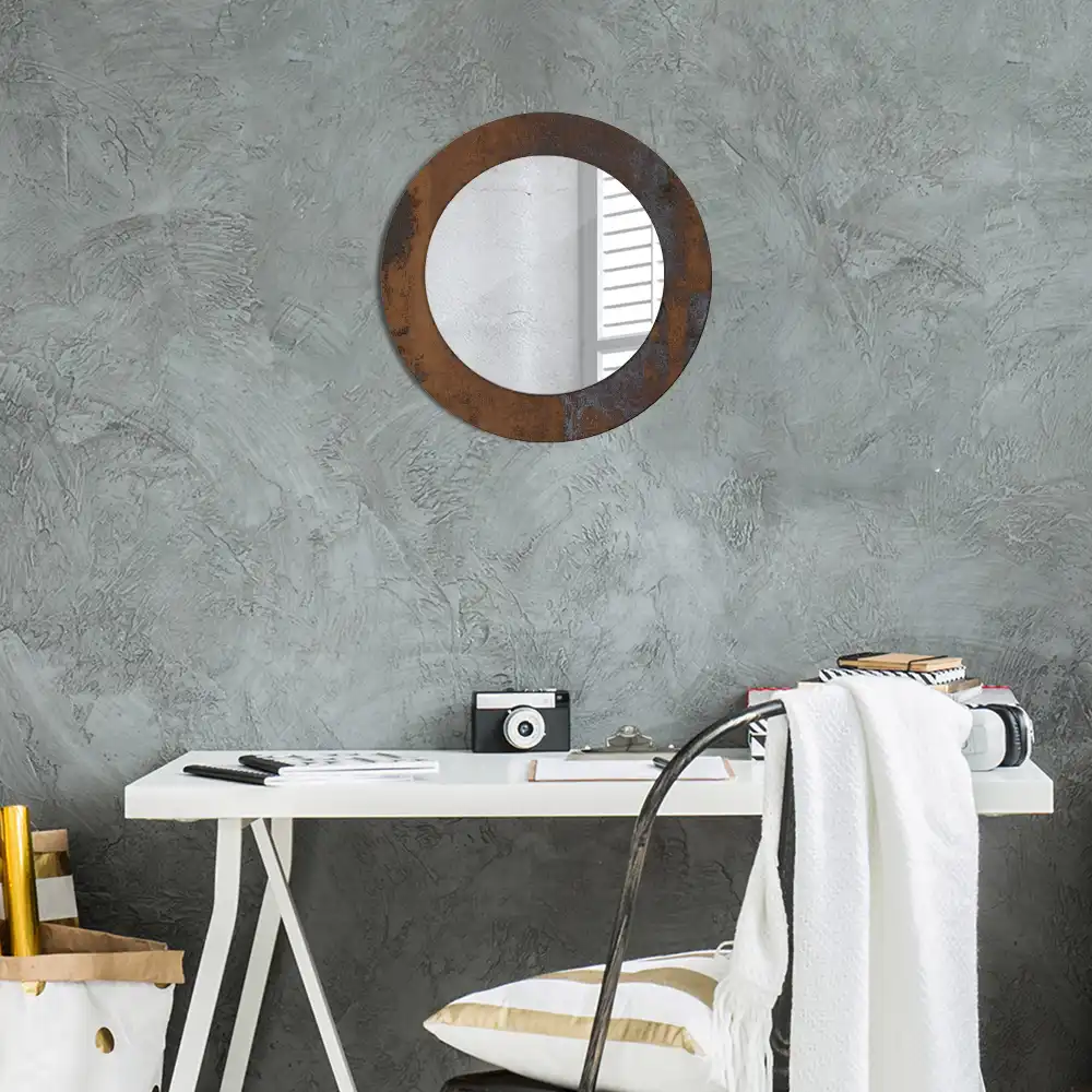 Miroir rond avec décoration métallique rustique