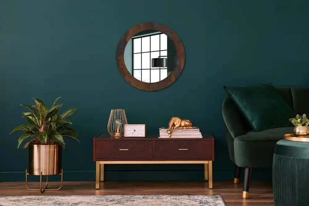 Miroir rond avec décoration métallique rustique