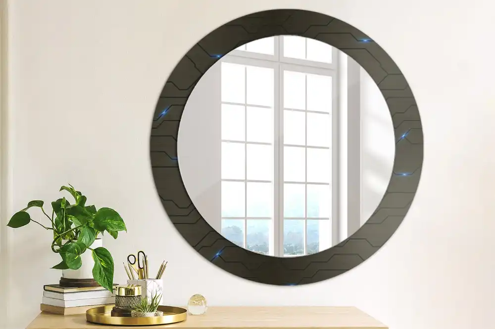 Miroir rond avec décoration abstraction futuriste