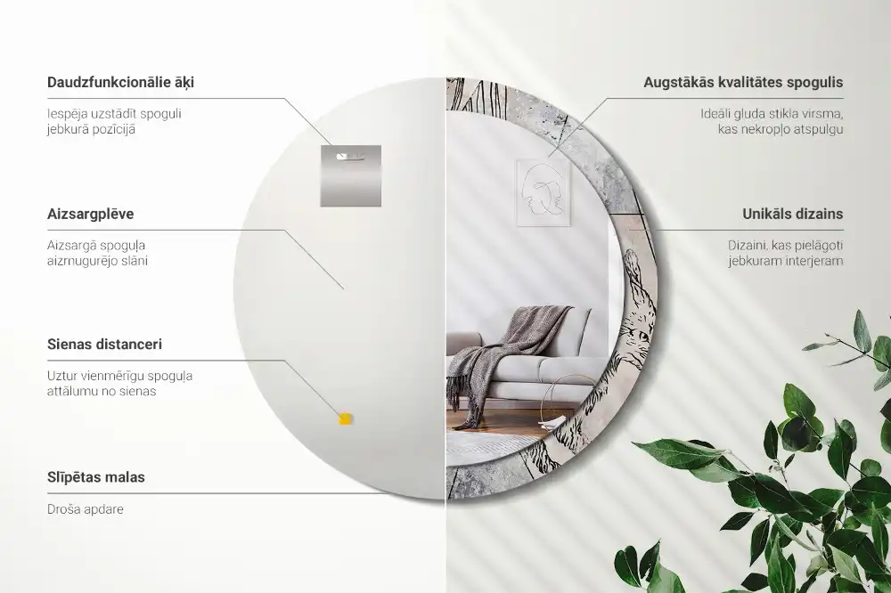Miroir rond imprimé animaux abstraits