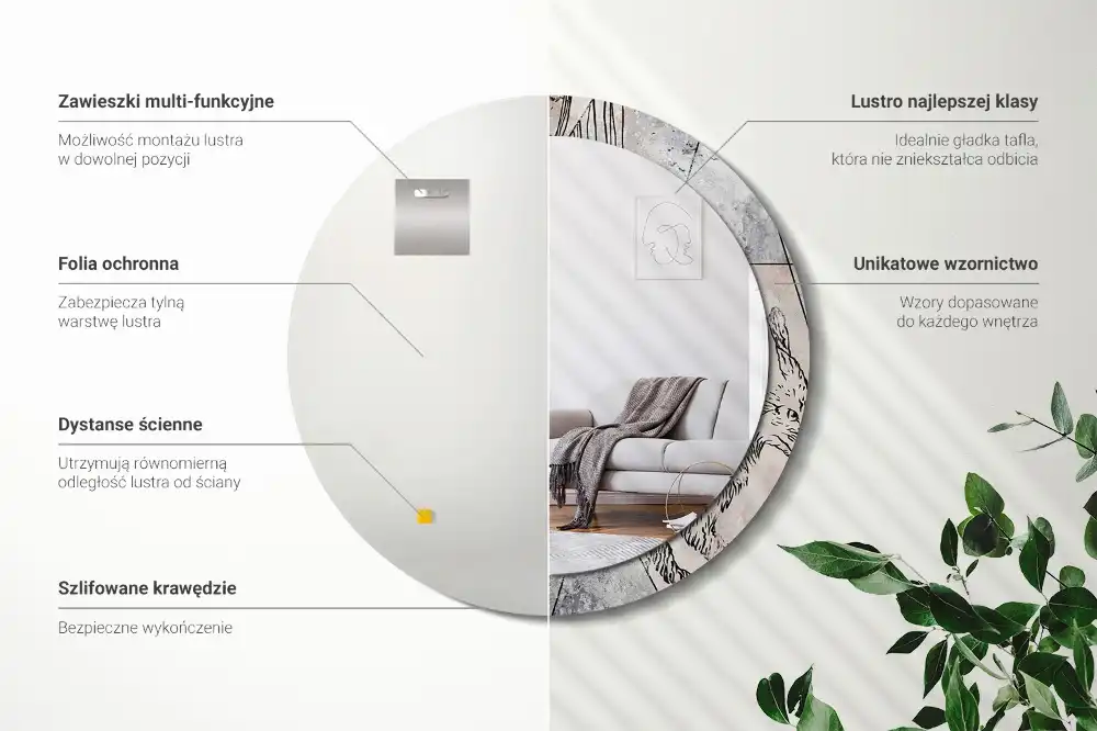 Miroir rond imprimé animaux abstraits