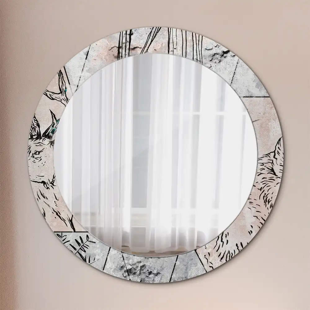 Miroir rond imprimé animaux abstraits