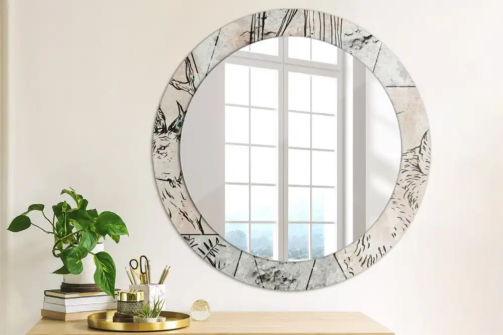 Miroir rond imprimé animaux abstraits