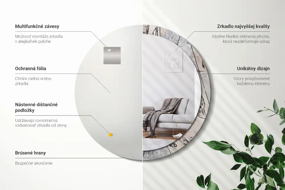 Miroir rond imprimé animaux abstraits