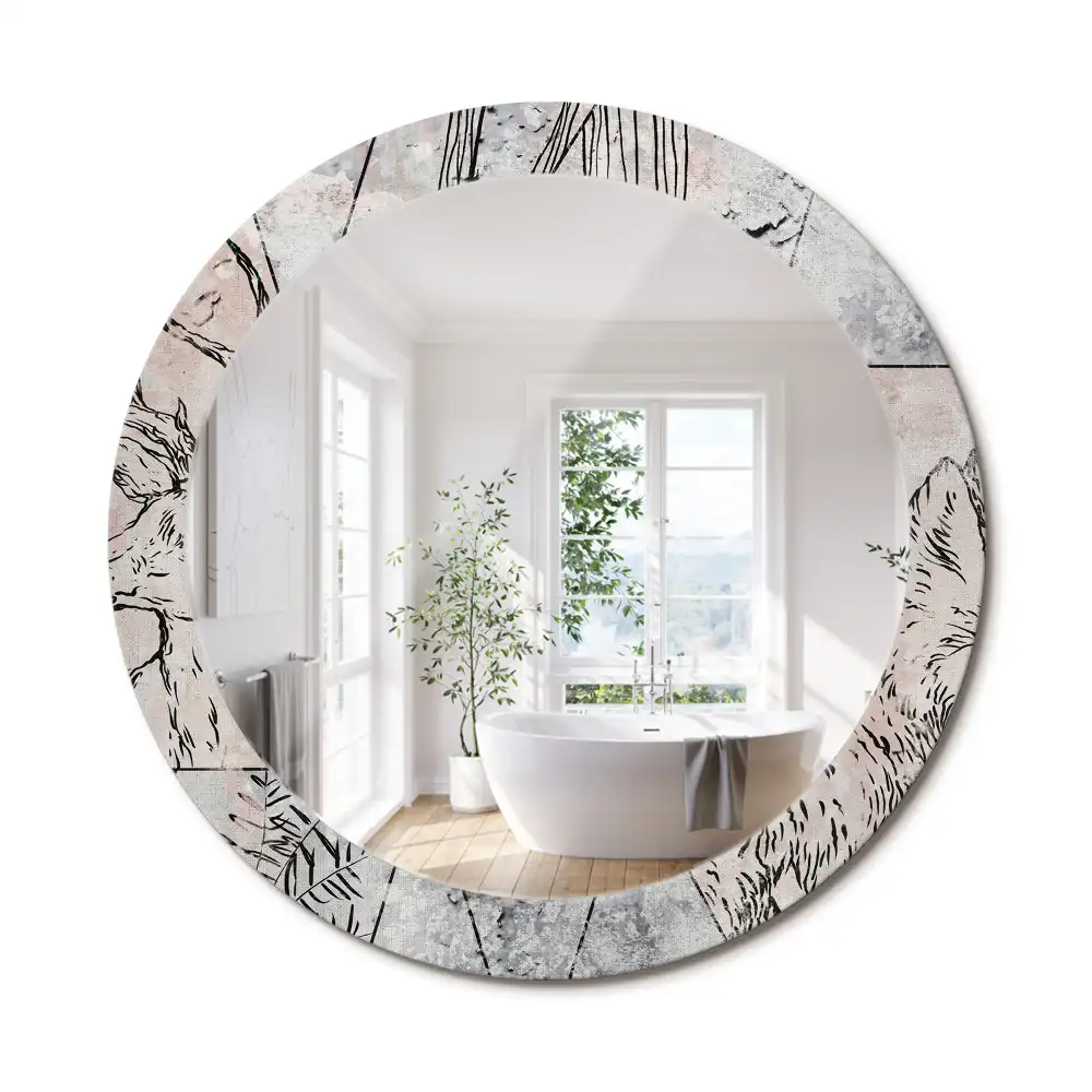 Miroir rond imprimé animaux abstraits