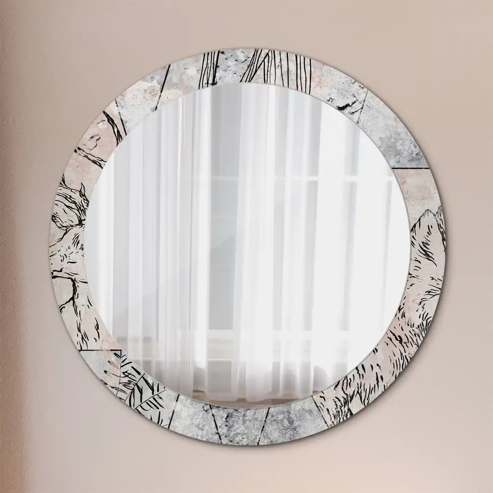 Miroir rond imprimé animaux abstraits