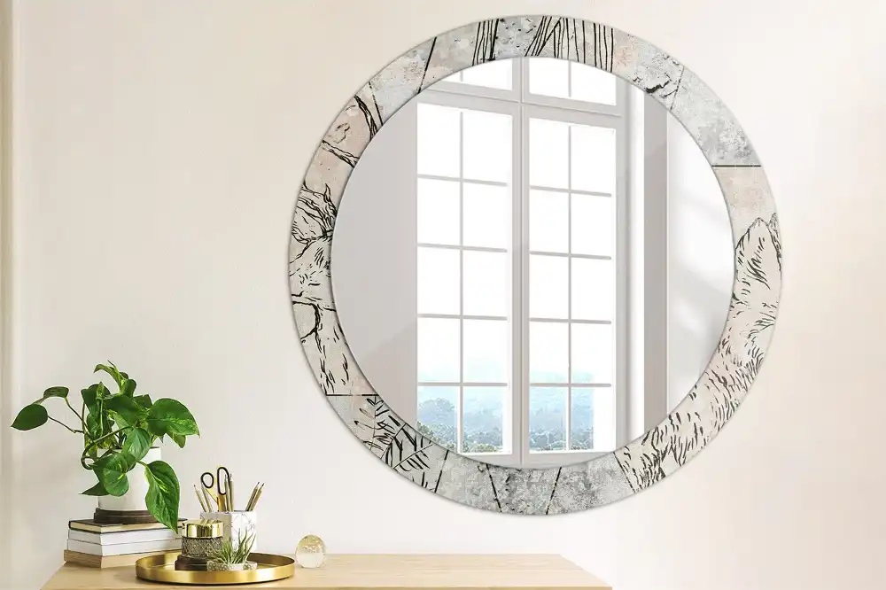 Miroir rond imprimé animaux abstraits