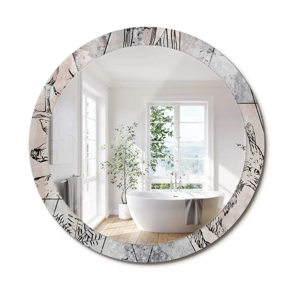 Miroir rond imprimé animaux abstraits