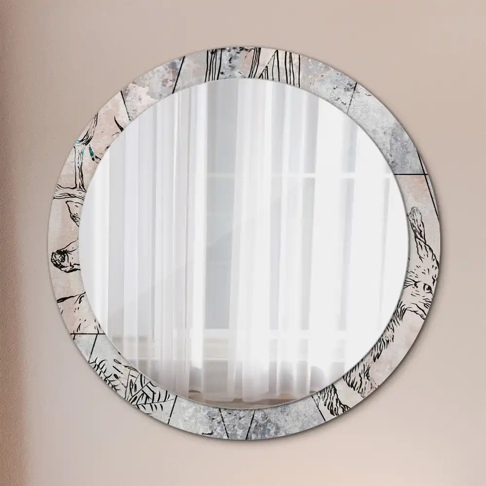 Miroir rond imprimé animaux abstraits