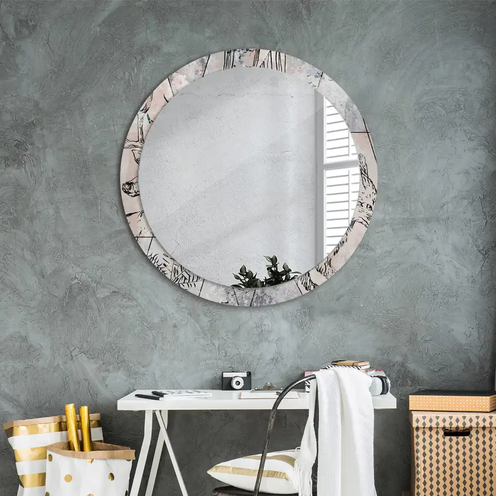 Miroir rond imprimé animaux abstraits