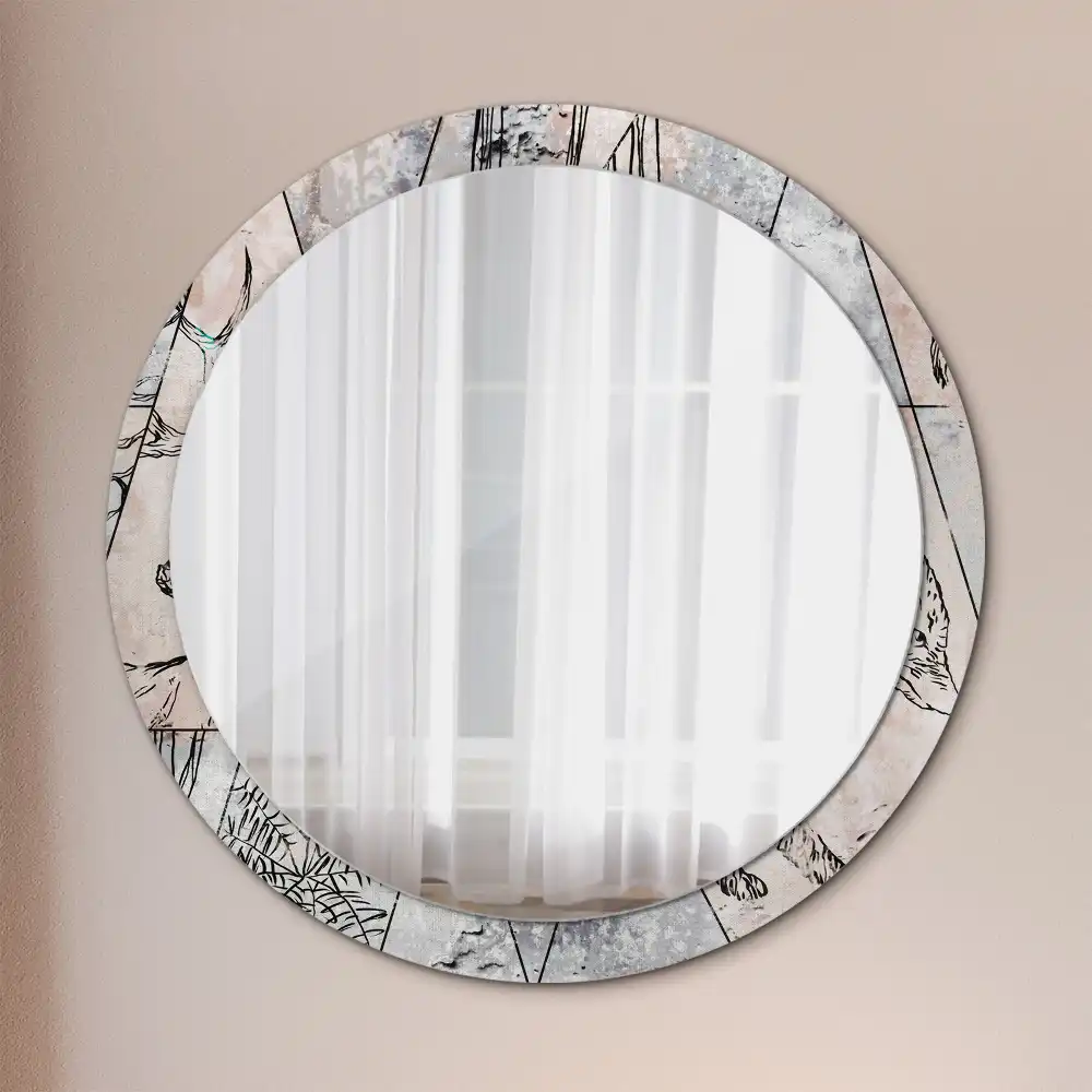 Miroir rond imprimé animaux abstraits