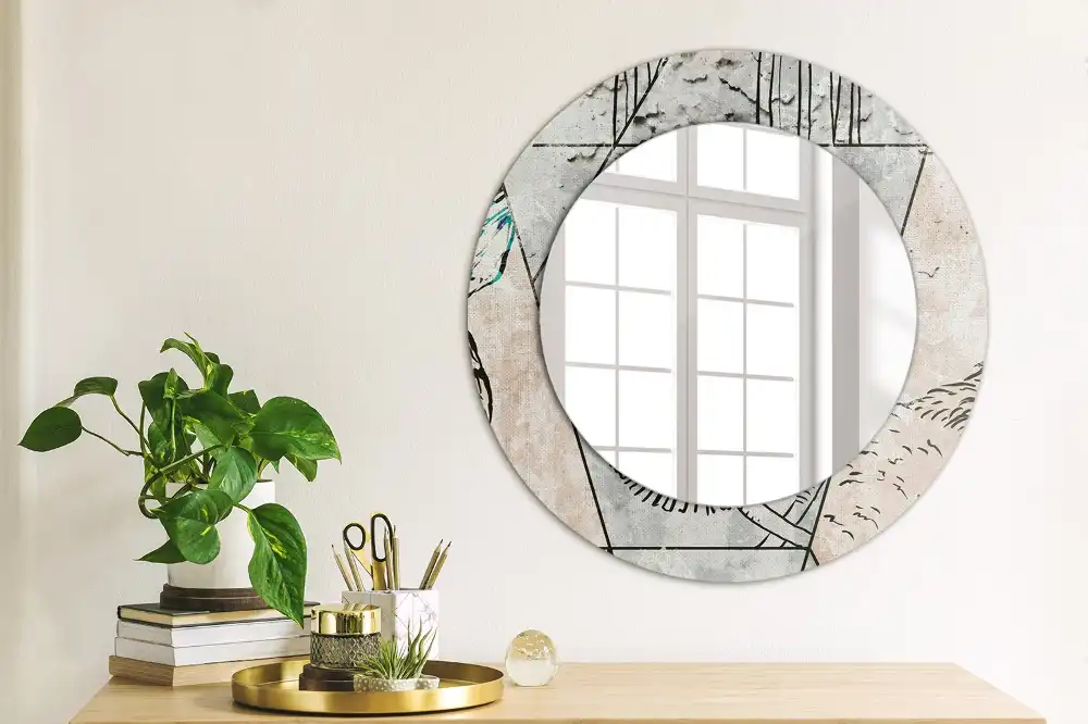 Miroir rond imprimé animaux abstraits