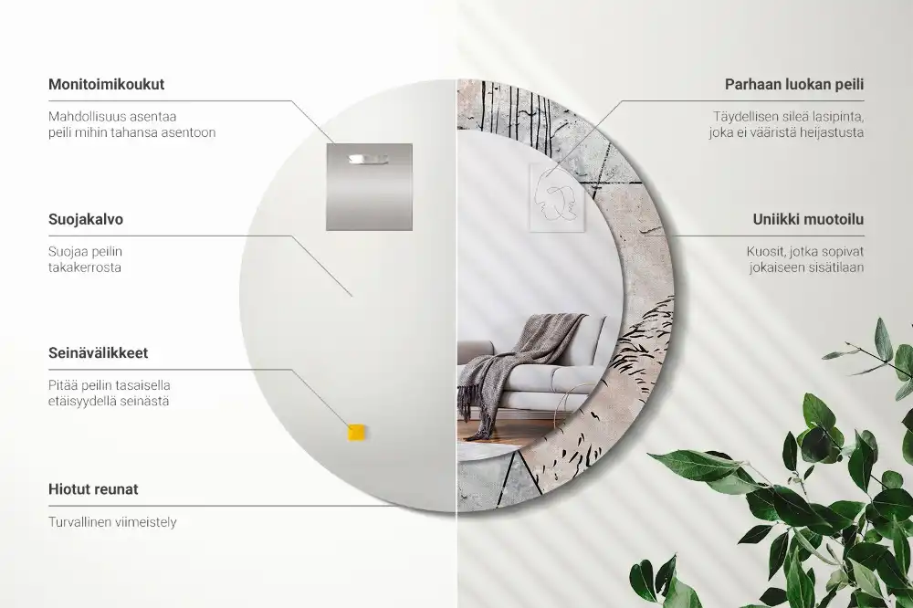 Miroir rond imprimé animaux abstraits