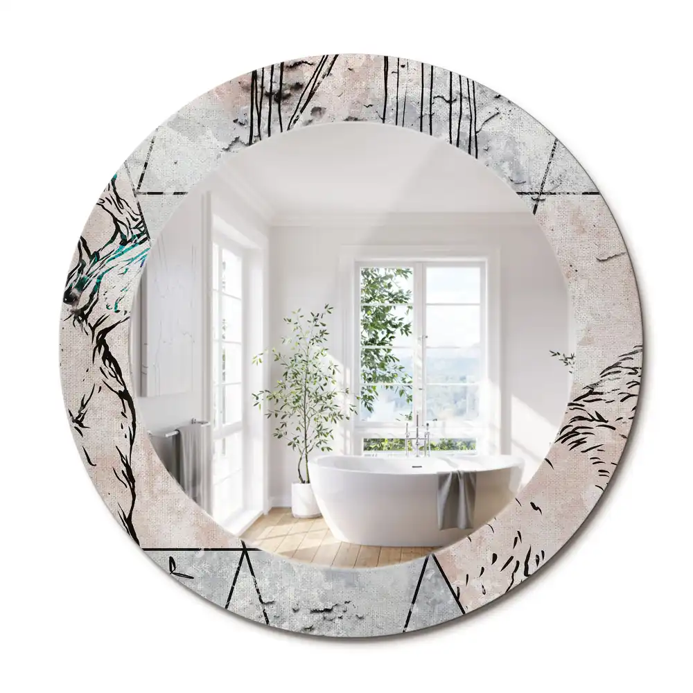 Miroir rond imprimé animaux abstraits
