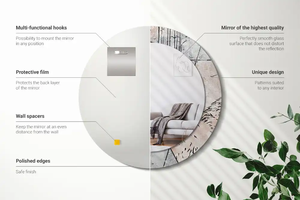 Miroir rond imprimé animaux abstraits