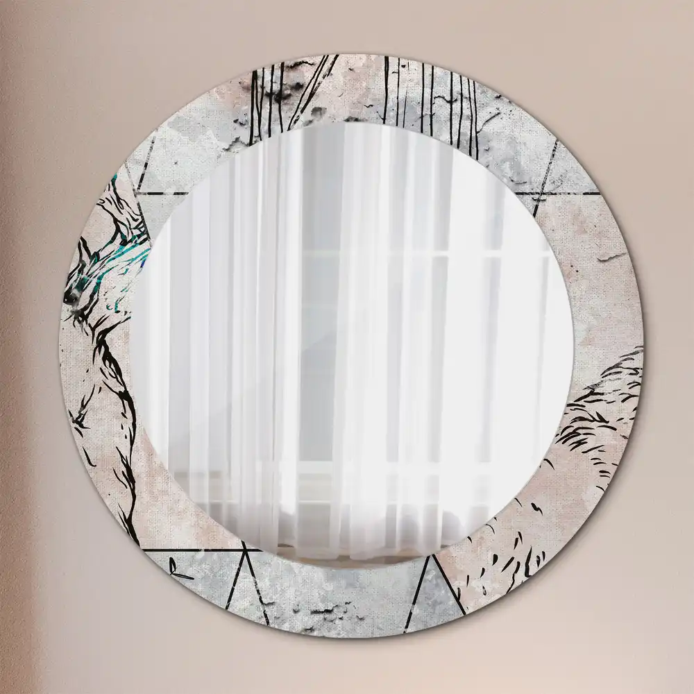 Miroir rond imprimé animaux abstraits