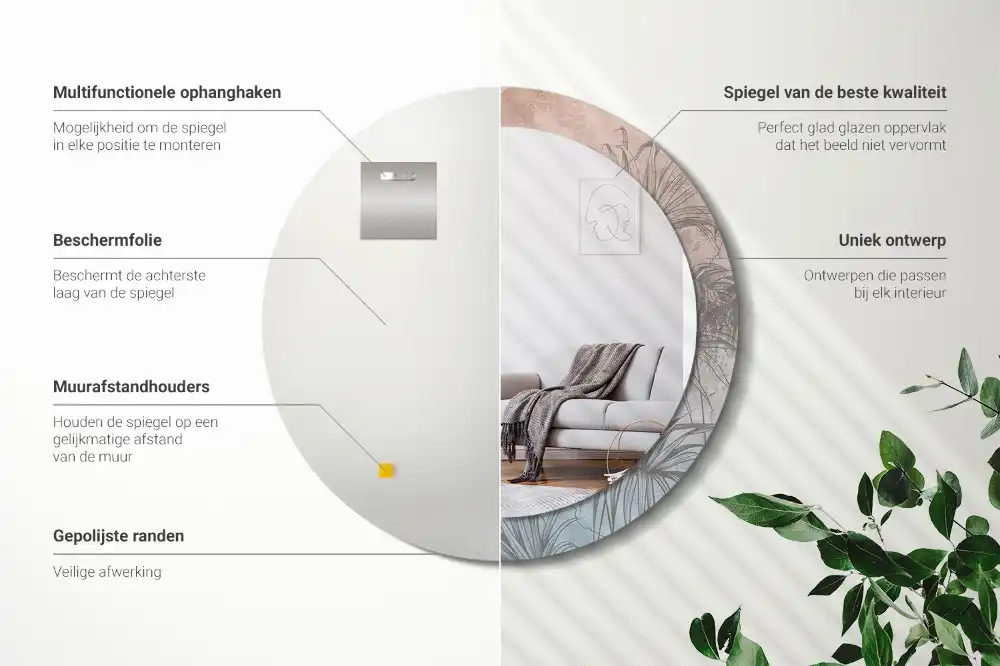 Miroir rond imprimé fleurs tropicales